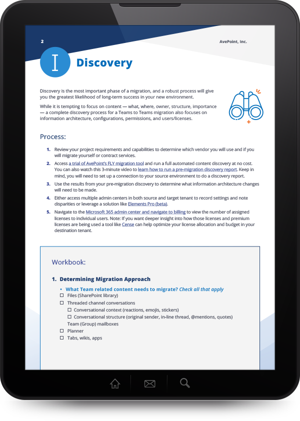 Teams Migration Checklist Tablet content
