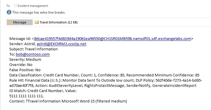 Microsoft’s incident management report, sent via email