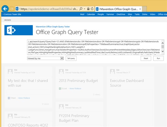 Office Graph Query Tester screenshot