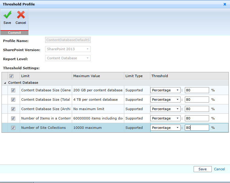 Threshold Profile reports in DocAve Report Center alert administrators when a SharePoint threshold is about to hit so they can respond proactively.