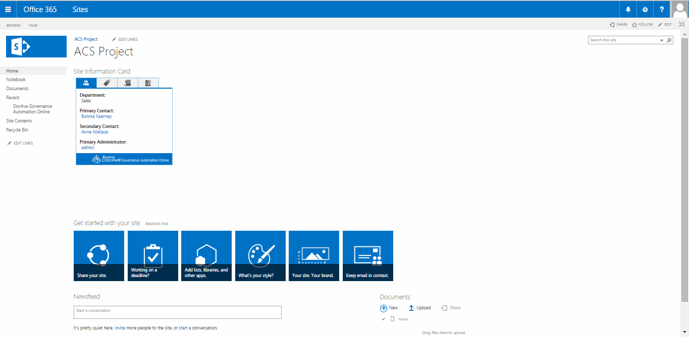 Site Information Card as it appears on a SharePoint Online site.