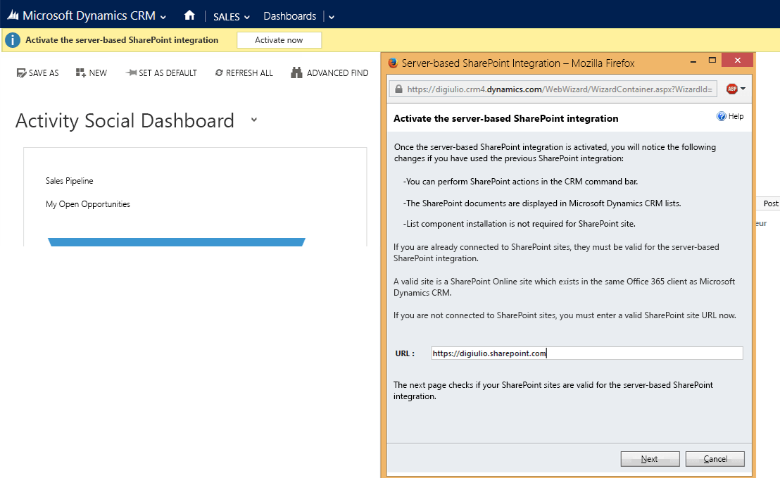 Connect Dynamics CRM Online and SharePoint Online