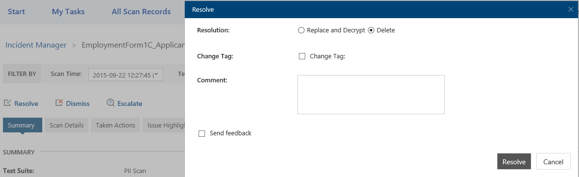 Resolving an incident with AvePoint Compliance Guardian.