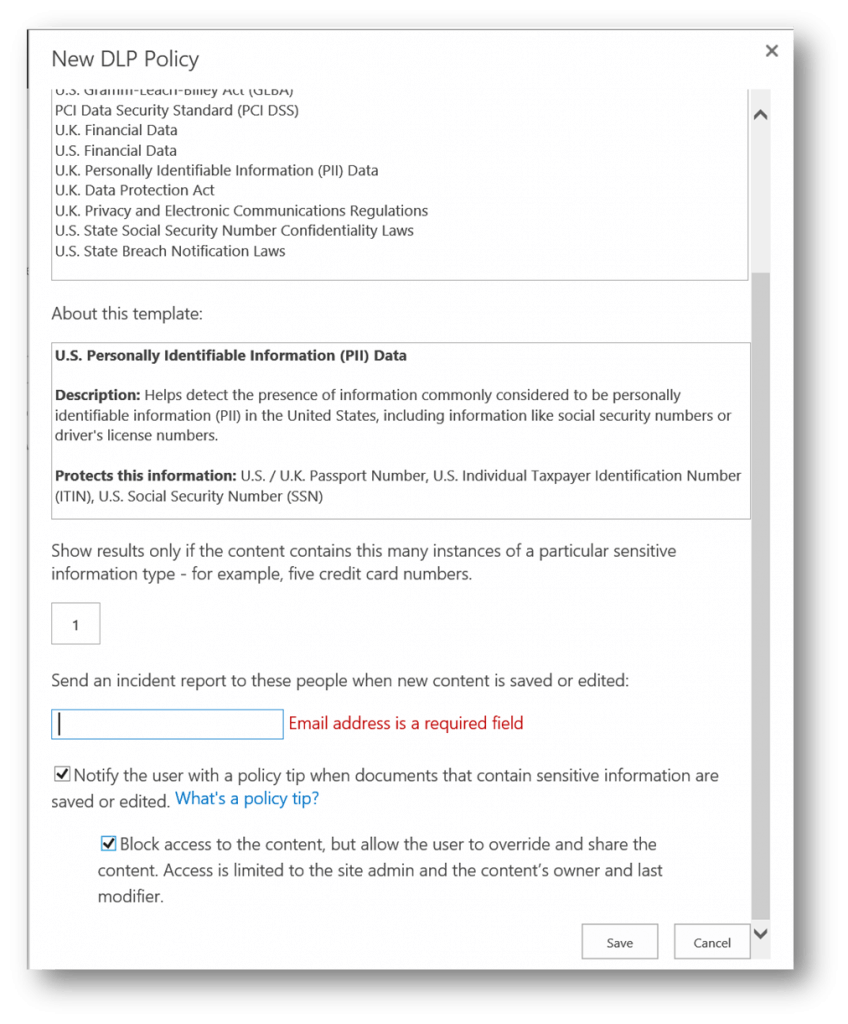 Using DLP Policy templates to set up alerts