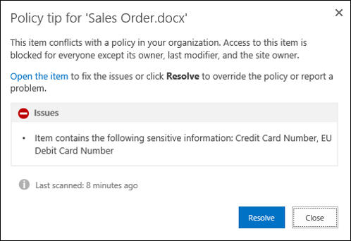 Policy Tip in SharePoint 2016