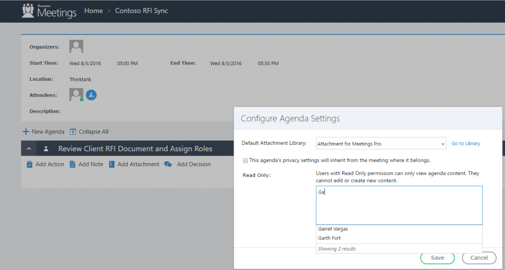 configure sharepoint meetings agenda settings