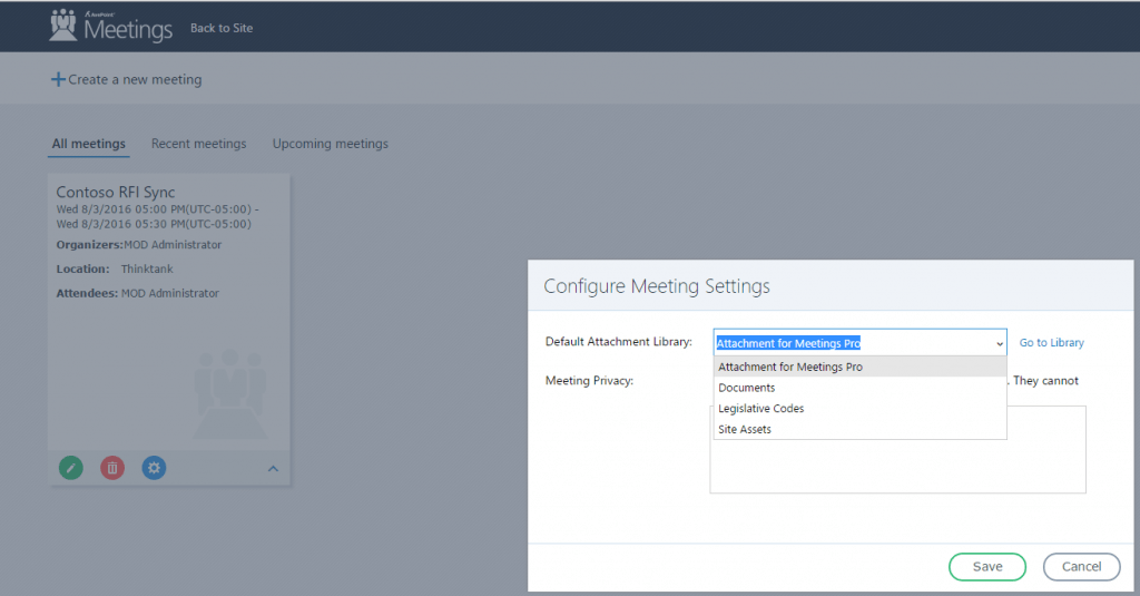 configure sharepoint meetings settings