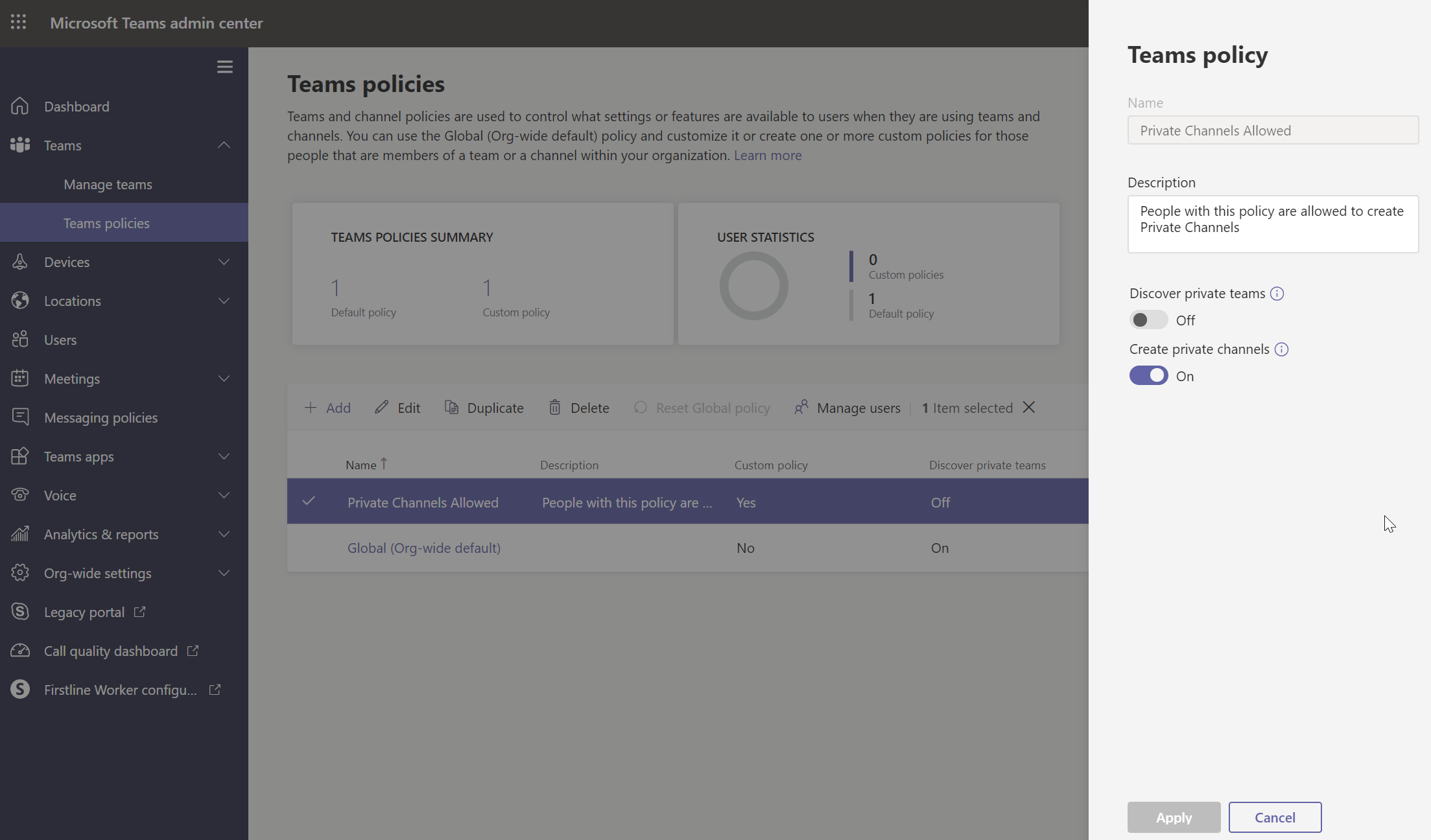 Private channel settings in Microsoft Teams