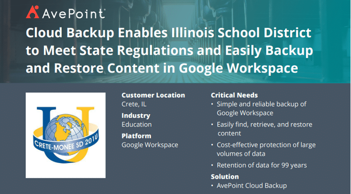 Cloud backup for Google Illinois School District