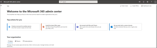 microsoft 365 admin center homepage dashboard