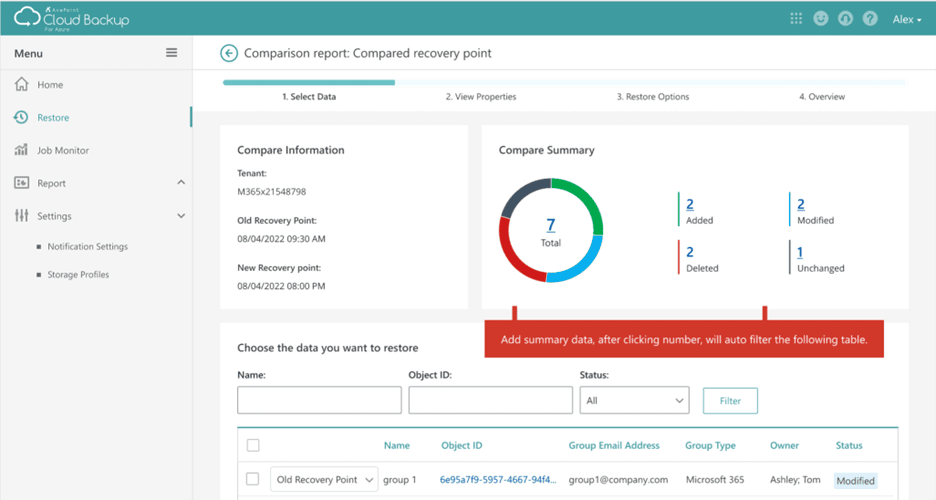 screenshot of cloud backup for azure