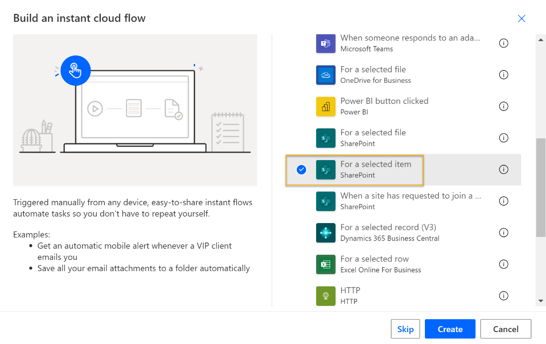 power-automate-flow-build-for-a-selected-item