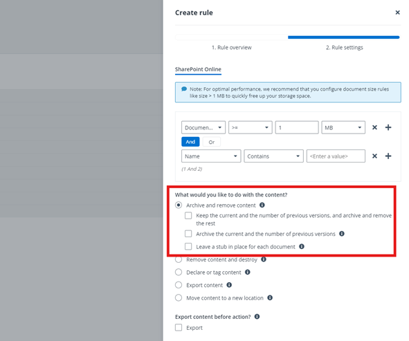 AvePoint Opus create rule