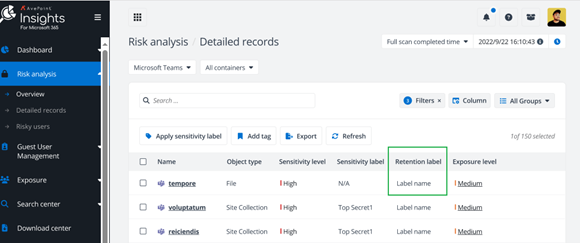 Retention label integration