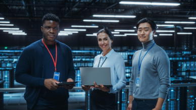 Diverse team of data center system administrators and it specialists picture id1344731992
