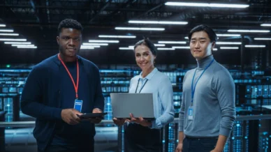 Diverse team of data center system administrators and it specialists picture id1344731992