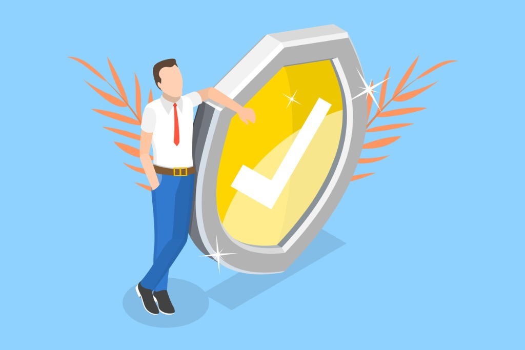 Isometric flat vector illustration of man with a shield vector id1271097148