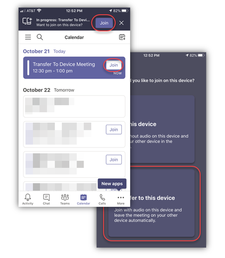 Transfer a Meeting to Another Device